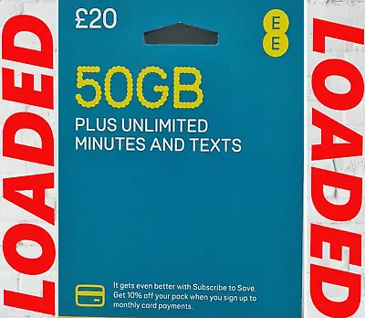 Ee Sim Card Fits All Phones & Devices Mifi Dongle 50gb Unlimited Calls Sms • £17.99