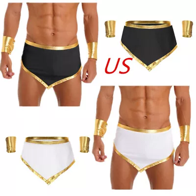 US Mens Greek God Roman Toga Skirt With Cuffs Rave Party Cosplay Costume Warrior • $6.15