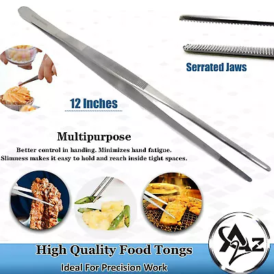 $8.99 • Buy 12  BBQ Grill Tweezer Long Food Tongs Kitchen Chef DIY Tool Stainless Steel 