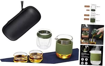 Travel Tea Set Portable Small Glass Tea Cup Set With 1 Infuser 2 Cups Green • $29.60