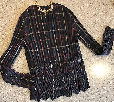 BABETTE ~ Plaid Accordion Pleat Long Sleeve Snap Front Blouse Sz S • $39.95