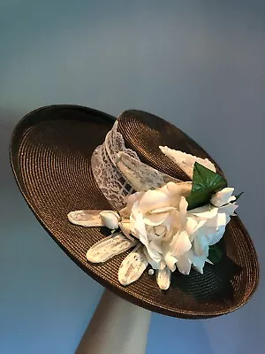 Vintage Woman's Green Hat With Flowers And A Lace Glove. Brand Sonni Straw • $98