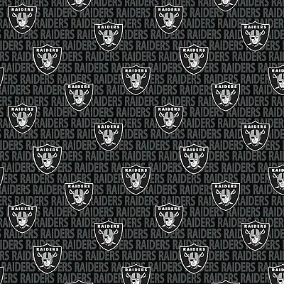 BTY NFL Oakland Raiders Logo Black On Black Cotton Fabric By The Yard 14498 • $12.25