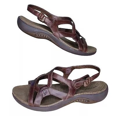 Merrell Bracken Sandals Size 9 Brown Leather Comfort Ankle Strap Open Toe • $22.99