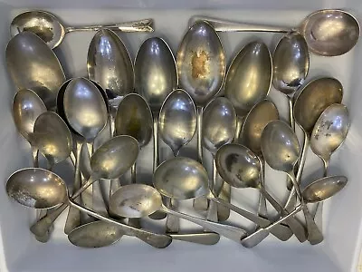 Job Lot Of 26 Pieces Of Silver Plate EPNS Soup Dessert Serving Spoons Cutlery • $10.36