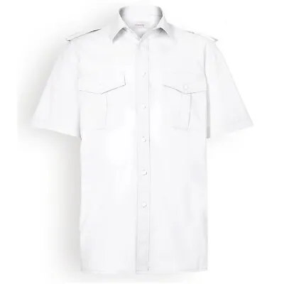 Mens Pilot Shirt Short Sleeve Security Guard Doorman Military Uniform Workwear • £14.99