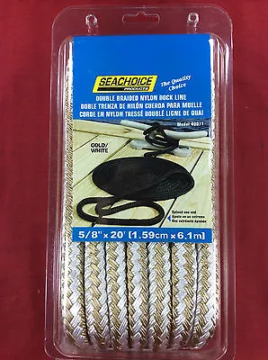 DOCK LINE DOUBLE BRAIDED NYLON 5/8  X 20' GOLD & WHITE SEACHOICE 40071 • $29.99