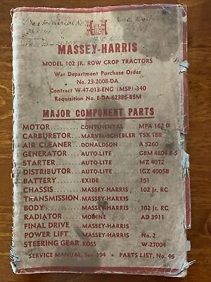 Massey-Harris Model 102 JR Row Crop Tractors War Department Purchase Order  • $55