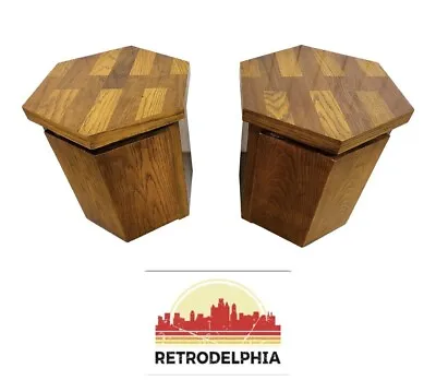 Vintage Lane Hexagonal Oak Side Tables - Set Of 2 • $995