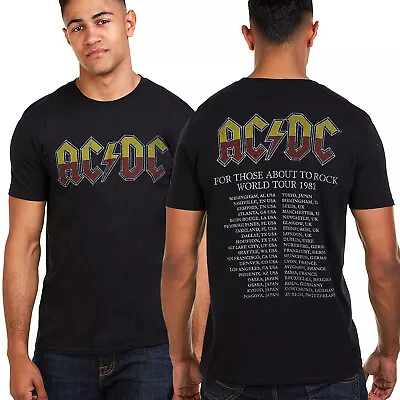 AC/DC Mens T-shirt For Those About To Rock 1982 Tour Black S-XXL Official • £13.99