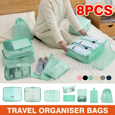 $20.86 • Buy 8PCS Packing Cubes Travel Pouches Luggage Organiser Suitcase Clothes Storage Bag