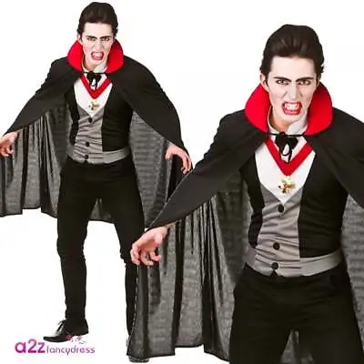 Adult Bloodthirsty Vampire Costume Cape Count Dracula Halloween Fancy Dress • £12.95