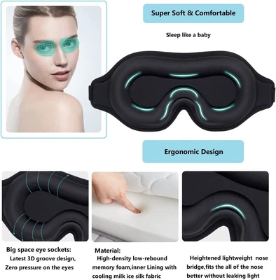 $9.95 • Buy 3D Travel Eye Mask Sleep Soft Padded Shade Cover Rest Relax Blindfold 1 Mask