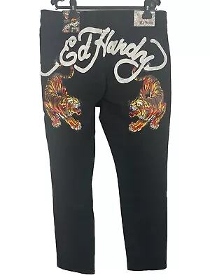 Ed Hardy Mens Bengal Crawling Tiger Slim Fit Jeans Faded Black Size 38X32 • $49.95