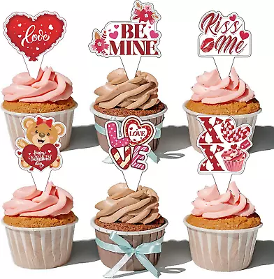 24 Pieces Valentine‘s Day Cupcake Toppers Love Cupcake Picks Decorations For Val • $11.99