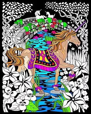 Unicorn Bridge - Large 16x20 Inch Fuzzy Velvet Coloring Poster • $8.99