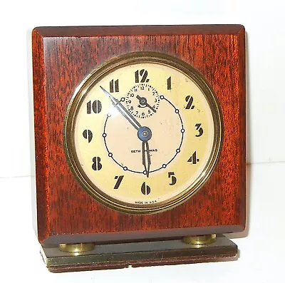 Vintage Seth Thomas Art Deco Mahogany Wood Case Wind Up Alarm Clock • $74.95