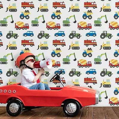 Trucks Transport Cars Wallpaper AF0002 World Of Wallpaper Children's Playroom • £15.99