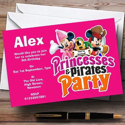 £37.95 • Buy Girl's Pink Pirate And Princess Theme Personalised Birthday Party Invitations