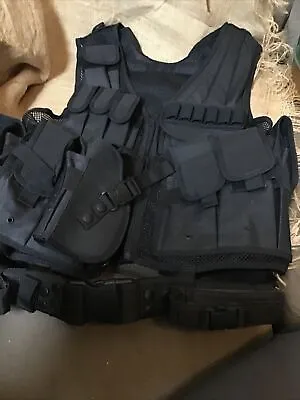 Military Tactical Vest With Gun Holster Molle Police Assault Combat Assault Gear • $26.90