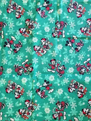 Disney Mickey Mouse Minnie Christmas Green Soft Flannel Quilt Fabric 1 Yd X 42  • $12.59