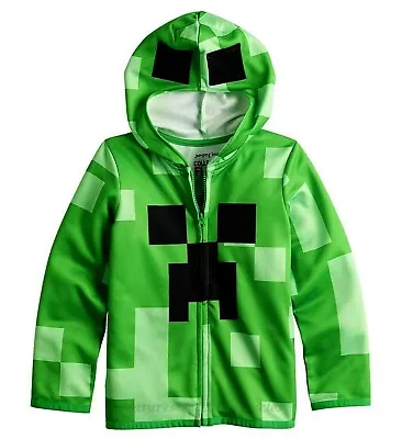 Minecraft Size 4-12 Hoodie Jacket Boys Creeper Costume Halloween Zip Front Mask • $22.63