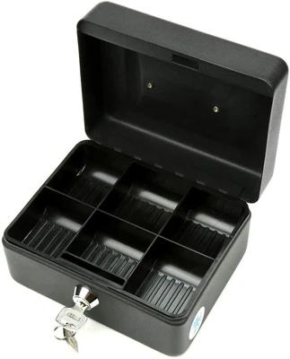 £15.99 • Buy Money Box Tin 6  Steel Metal Cash Safe Security Petty Tin With Lock 2 Keys Black