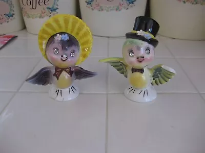 Vintage Lefton Bluebird Anthropomorphic Salt & Pepper Shakers With Jeweled Eyes • $18.50