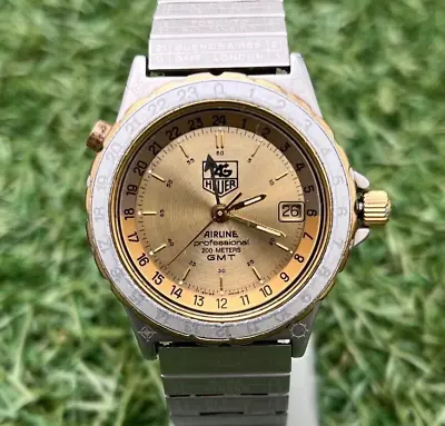 Vintage TAG Heuer Airline GMT 895.413 Quartz Gold Dial Date 35mm Mens Watch JP • $411.99