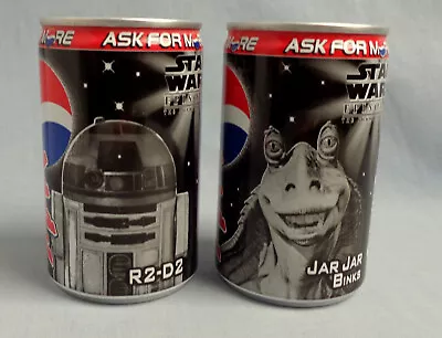 Star Wars R2 D2 & Jar Jar Binks Pepsi Max 150ml Empty Cans 1999 • £4.99