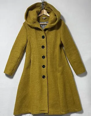 Charlotte & Louis Hooded Mustard Yellow Wool Blend Long Coat Sz EU 46 XL Italy • $40
