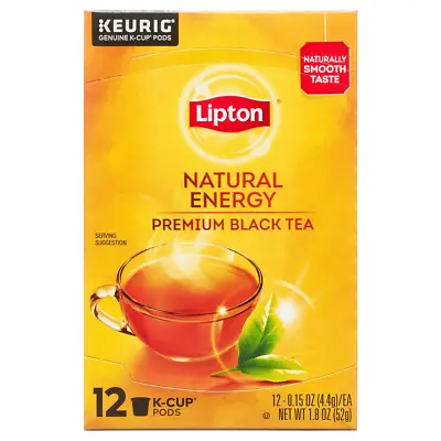 New Lipton Natural Energy Premium Black Tea K-Cup Pods Made With Real Tea 12 Ct • $45.01