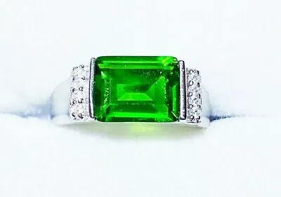 R0218 Mt St Helens Green Helenite May Birthstone W/CZ Sterling Silver Ring • $60