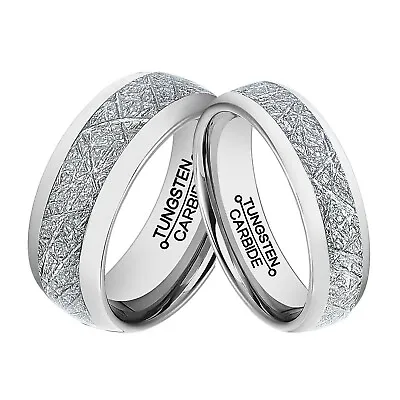 Tungsten Carbide Matching Rings Women Men Imitated Meteorite Paper Wedding Band • $13.88