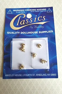 Dollhouse Miniature Tiny Gold Knobs Metal Door Or Drawer Pulls X6 1:12 Scale • $6.49