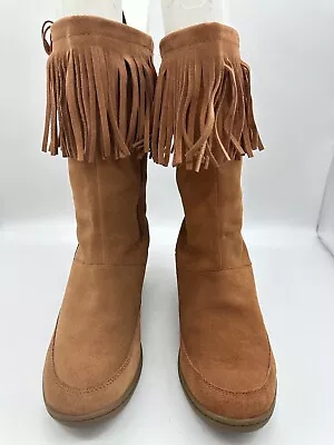 SKCH+3 By Skechers Rust Brown Suede Fringe Ankle Booties Boots Women's Sz 9.5 • $38.24