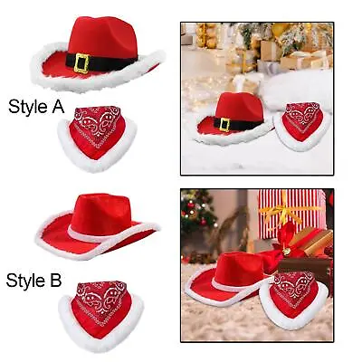 Christmas Cowboy Hat Xmas Cowgirl Hat Soft Santa Hat With Bandana For Music • £10.76