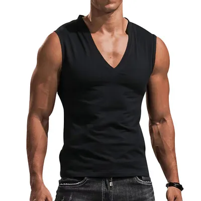 $11.99 • Buy Men V-Neck Vest Tee Solid Sleeveless Casual T-Shirt Bodybuilding Muscle Tank Top