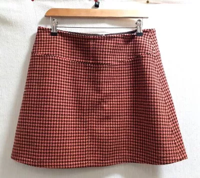 JAEGER Boutique Womens 60s Style Retro Mini Skirt Herringbone Wool UK 12 CG H23 • £7.99