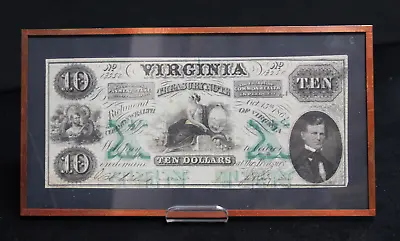 Framed $10 1862 Virginia Treasury Note - Commonwealth Obsolete Banknote • $95.77