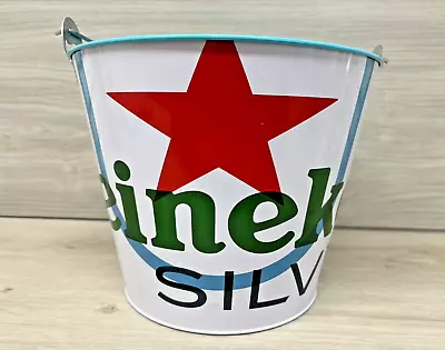 Heineken Silver Beer Metal Pail Ice Bucket Galvanized With Handle Red Star • $19.99