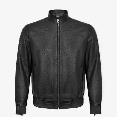 New Men's Motor Bomber Style Genuine Ostrich Embossed Leather Jacket XS To 5XL • $139