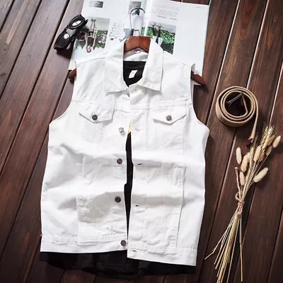 $14.16 • Buy Men Vest Jacket Coat Denim Sleeveless Waistcoat Casual Autumn Jean Vest