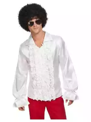 NEW 60's White Ruffled Disco Shirt Men's Hippie Halloween Fancy Dress Costume • £20.99