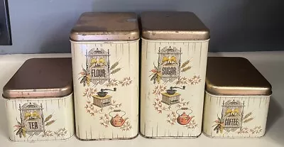 Vtg Cheinco Tin Canisters Labeled Flour Sugar Coffee Tea Bicentennial 1970s Set • $21.97