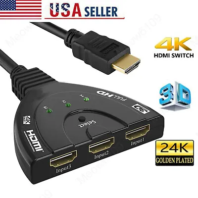 3 Port 4K HDMI 2.0 Cable Auto Splitter Switch Switcher 3x1 Adapter HUB 3D 3 To 1 • $7.96