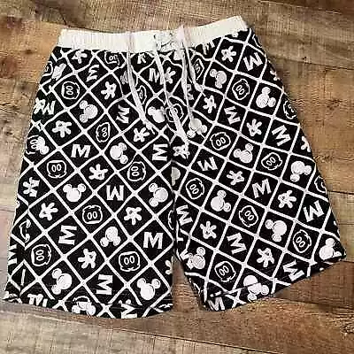 Disney | Men's Black White Mickey Mouse Lined Drawstring Swim Trunks Sz L • $20