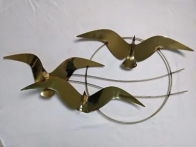 Signed Curtis Jere 3 Seagulls In Flight Brass Wall Sculpture 1985 MCM 44  X 24  • $629.99