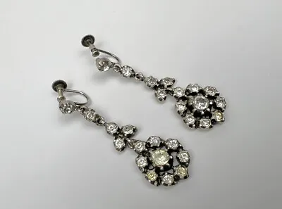 £240 • Buy Georgian Diamond Paste Sterling Silver Screw Back Drop Earrings