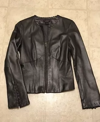 $39 • Buy Vakko VS Metallic Gunmetal Grey Leather Jacket ~ XS